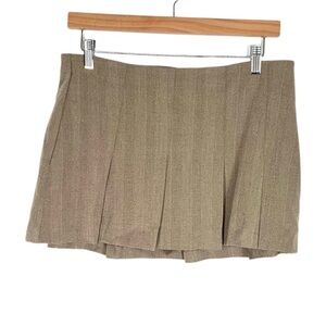Abercrombie & Fitch Tan Mid Rise Wide Pleated Mini Skort Herringbone medium